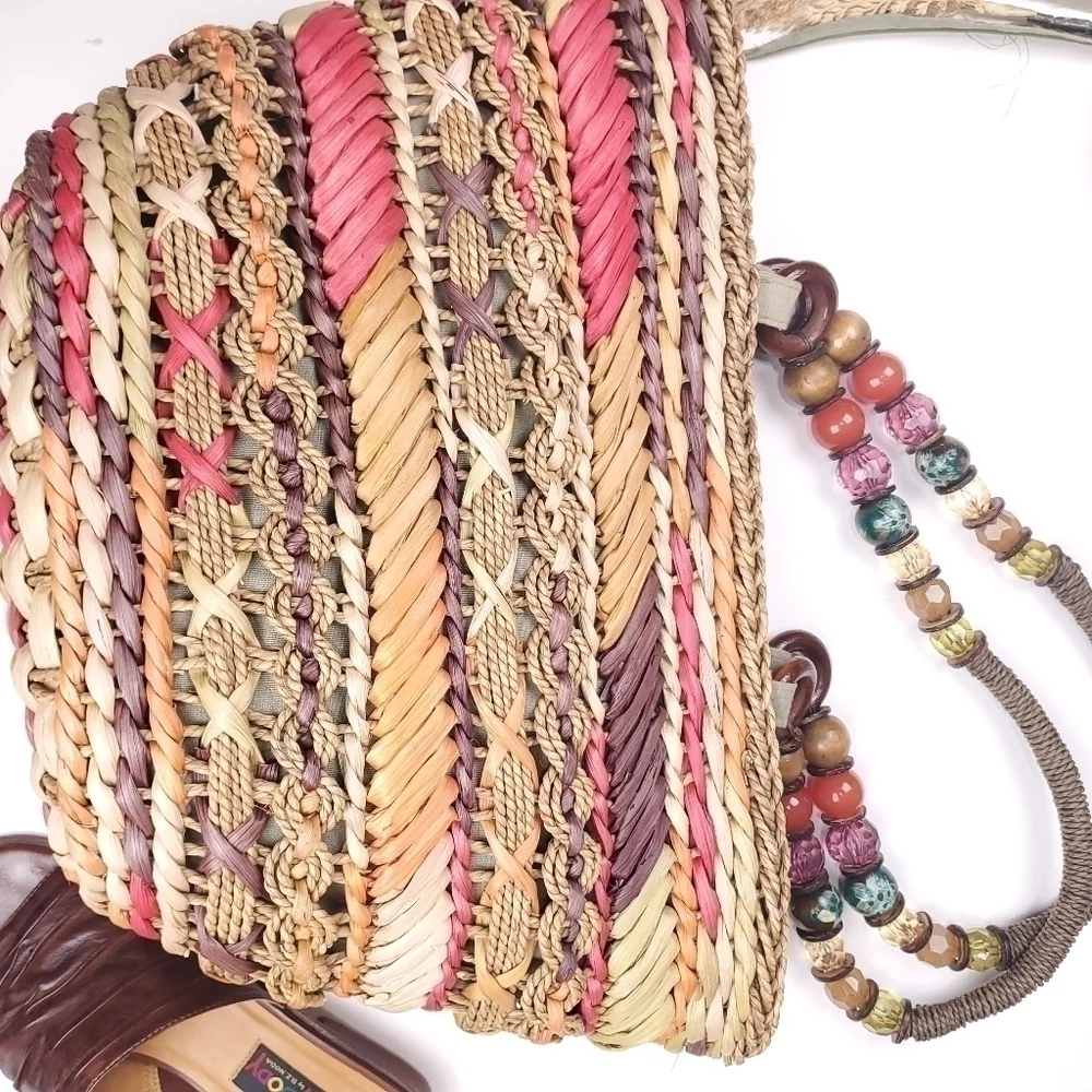 Miami Blue Multicolored Straw Beaded Hobo - Picture 8 of 13